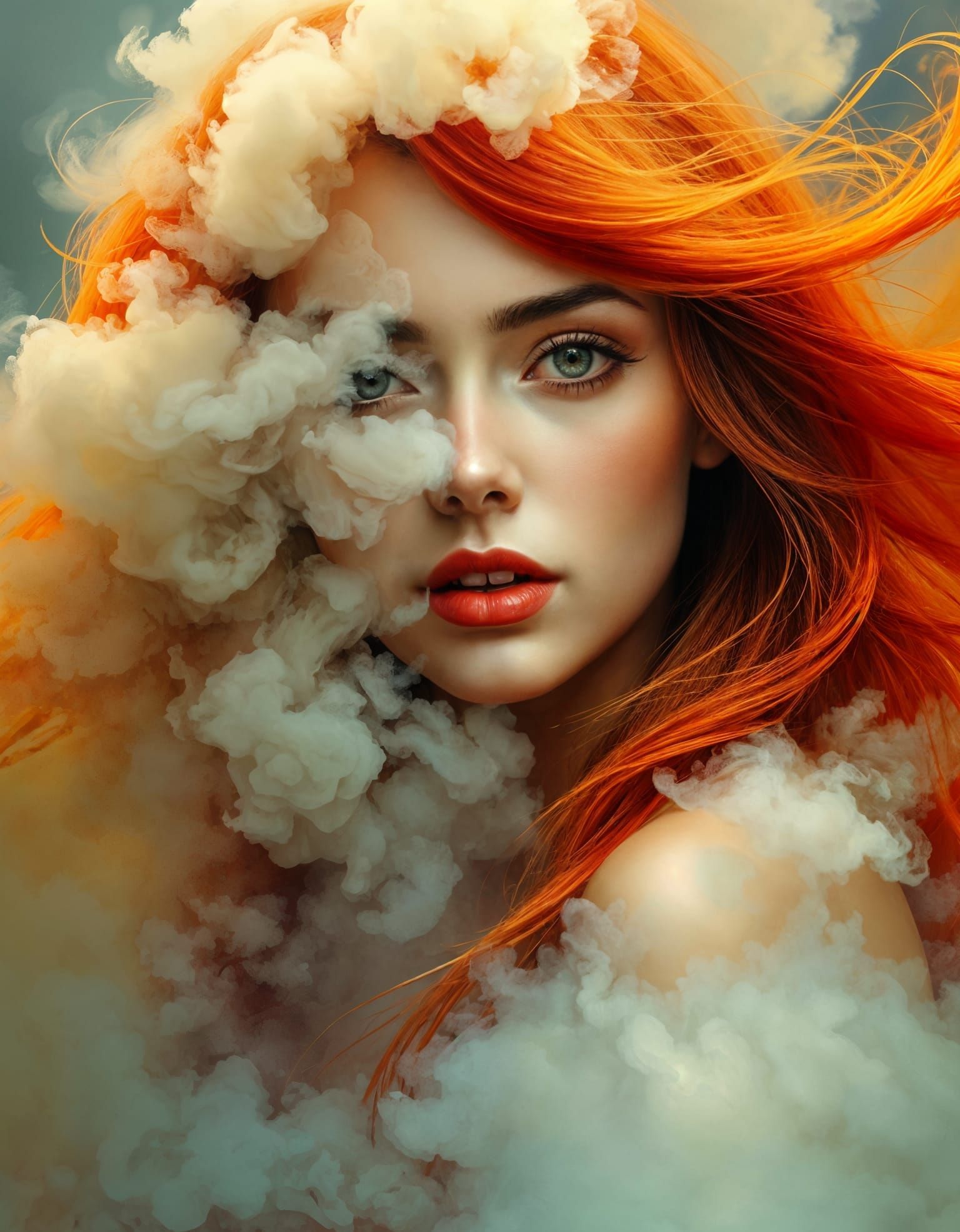 Ethereal Woman in Smoky Abstract Oil Painting