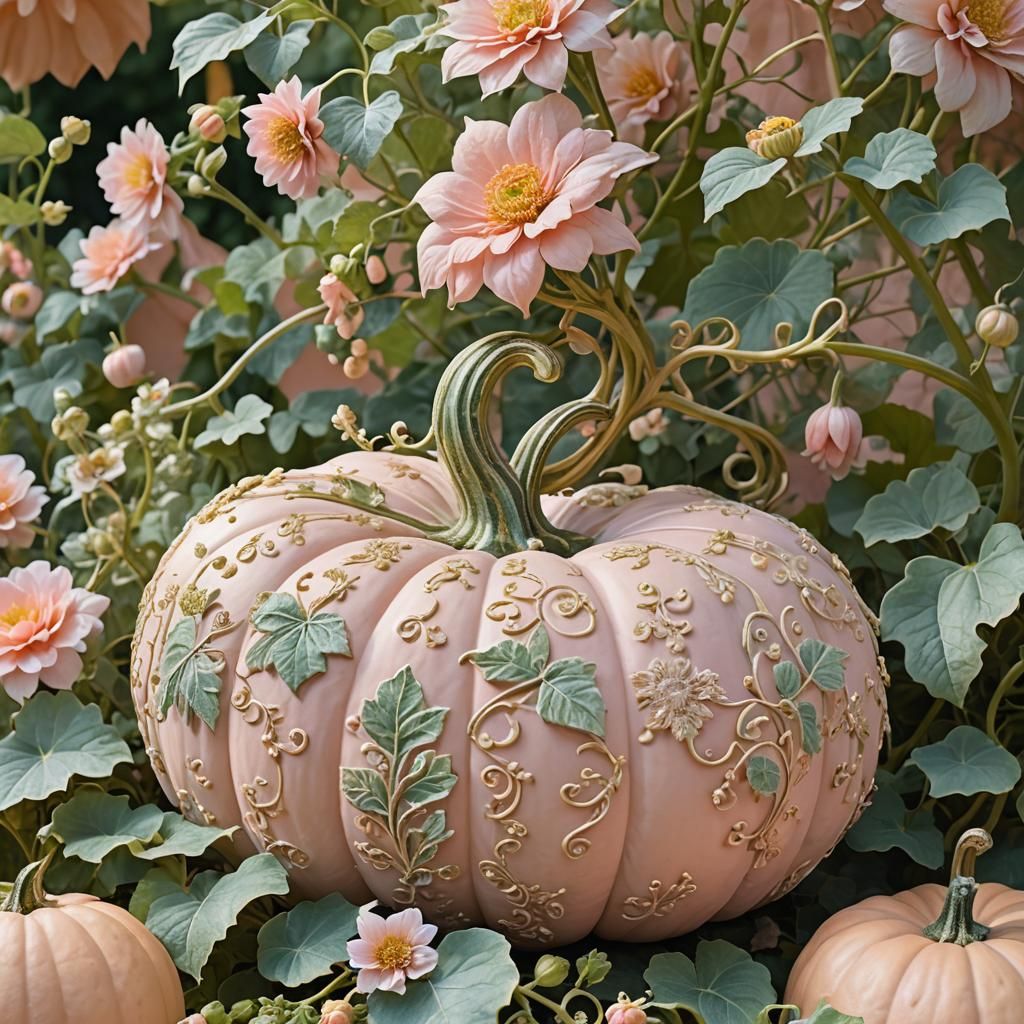 Pink Pumpkin in Rococo Garden: Fantasy Concept Art
