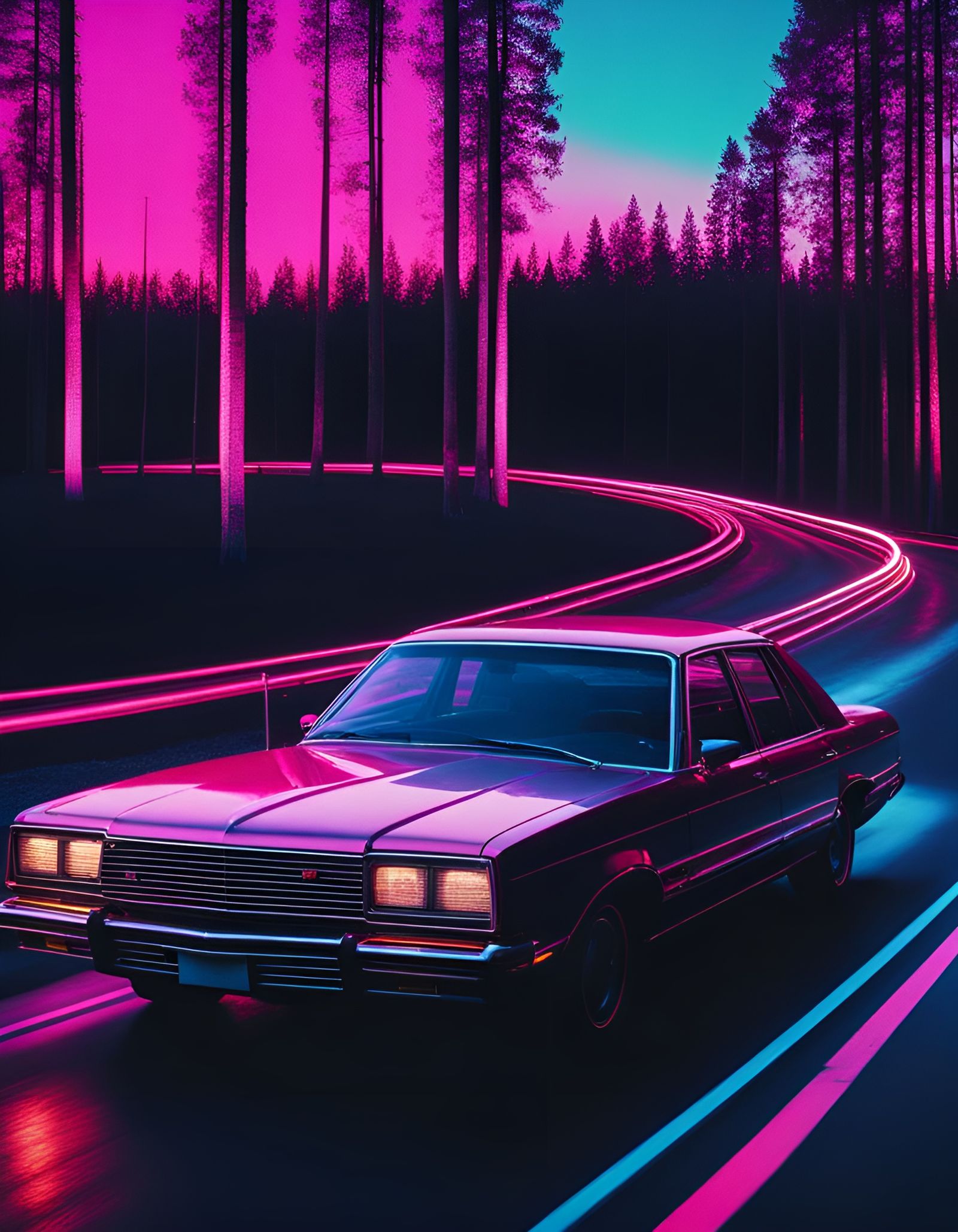 Vaporwave Car Ride at Night with Retro Tech