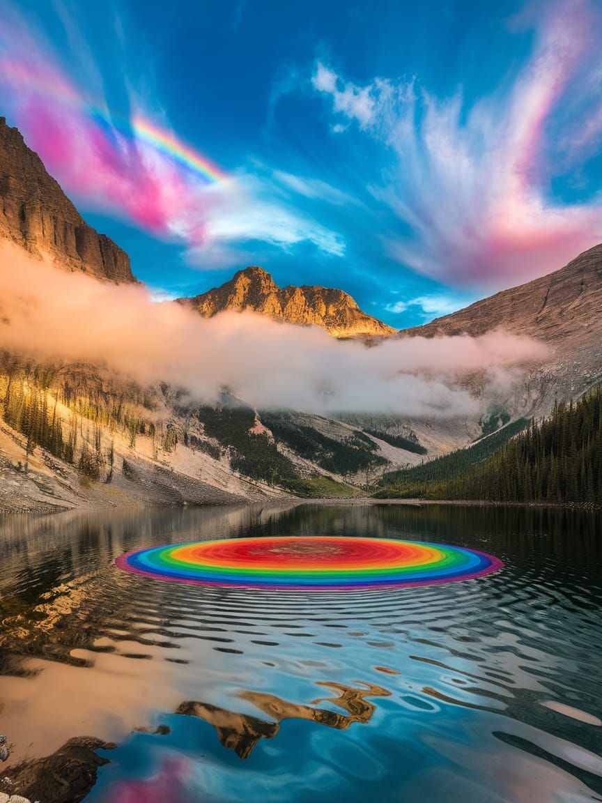 Colorful Non-Newtonian Fluid Lake with Surreal Backdrop