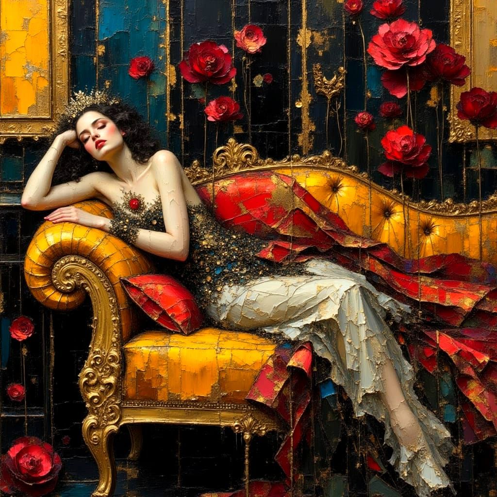 Opulent Lifestyle in Impasto Oil Painting Style