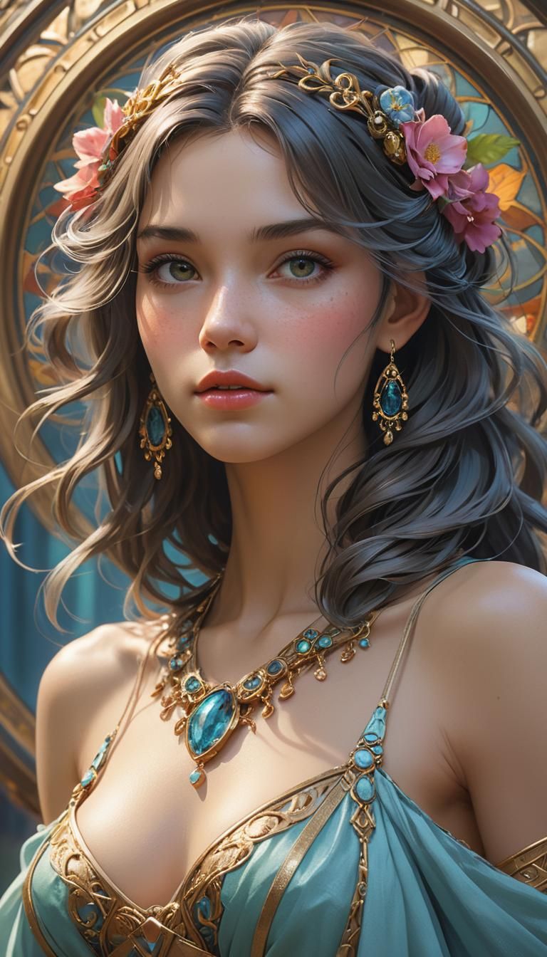 Magical Woman Portrait in Art Nouveau Style