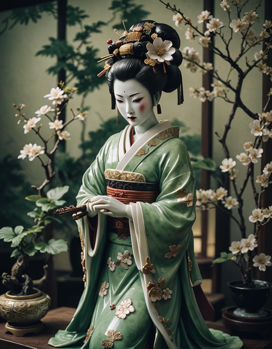 Jade and Porcelain Geisha Statue Film Still