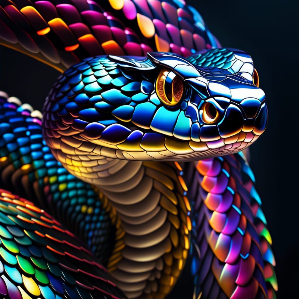 Iridescent Cobra with Reflective Scales