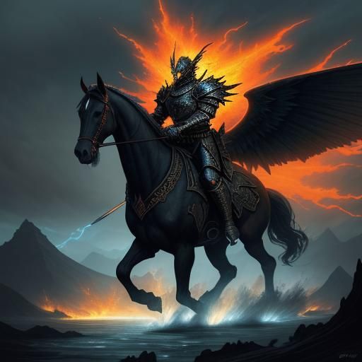 Ethereal Warhorse in Lava Rivers: Epic Fantasy Art
