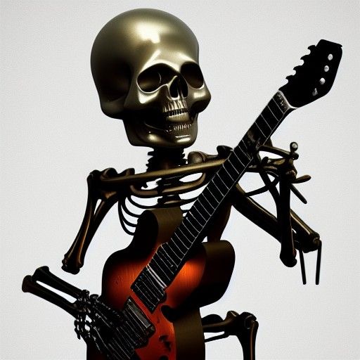Metal Skeleton Shredding Guitar: 3D Art