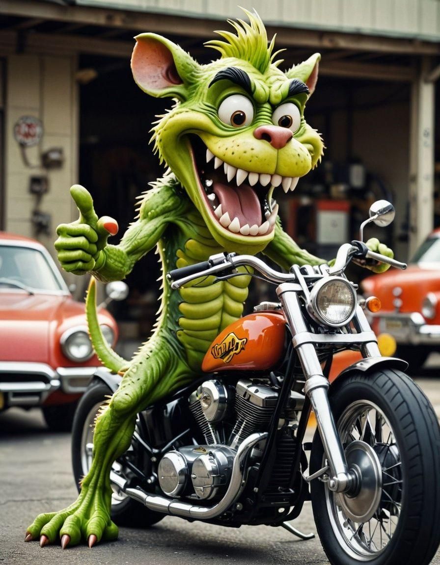 Fluorescent Rat Fink Monster in Ed Roth Style