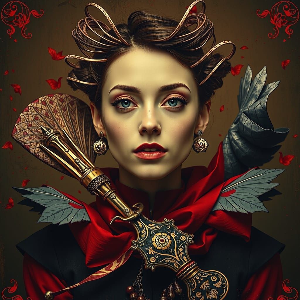 Black and White Portrait of Woman With Crimson Streak