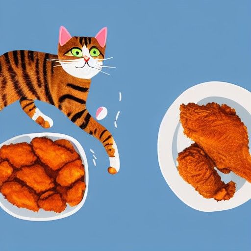 Cat Enjoys Fried Chicken: Gouache Concept Art