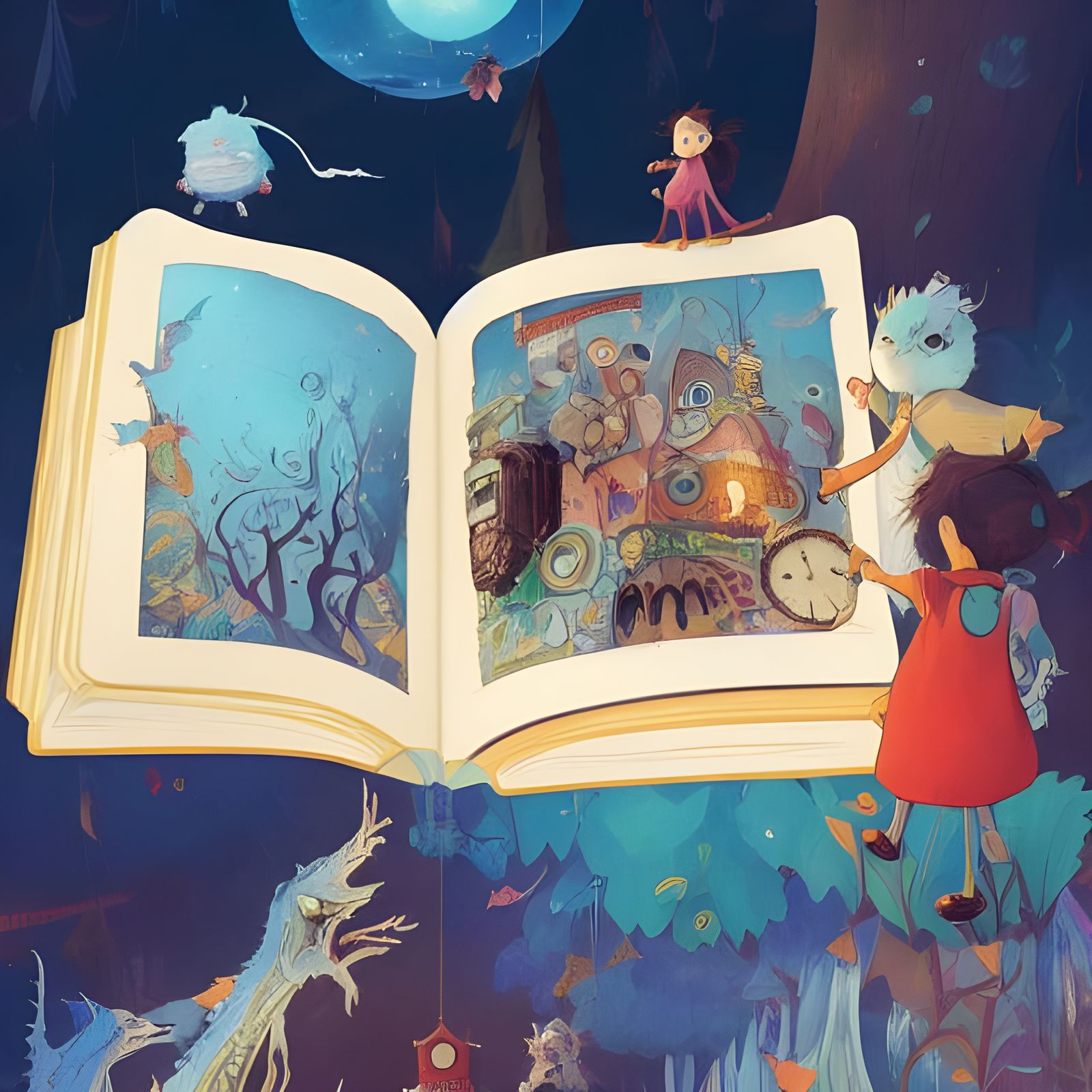 Momo and the Time Thieves: Colorful Fantasy Illustration