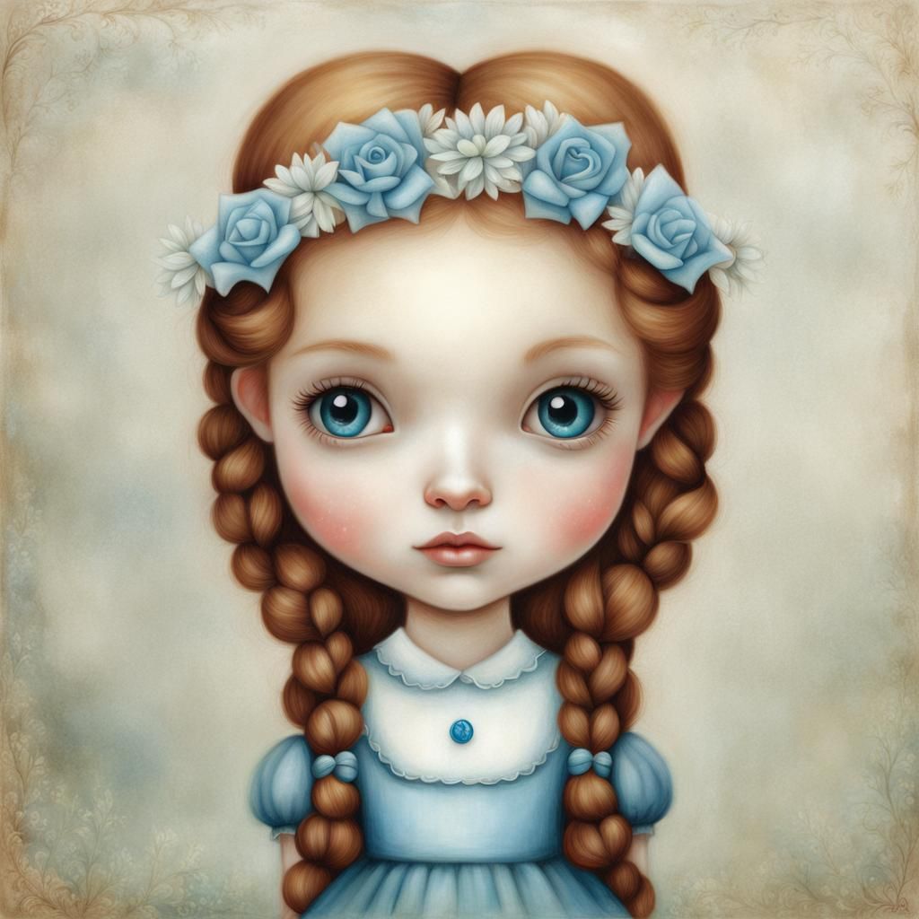 Dorothy from Wizard of Oz  in the style of Nicoletta Ceccoli