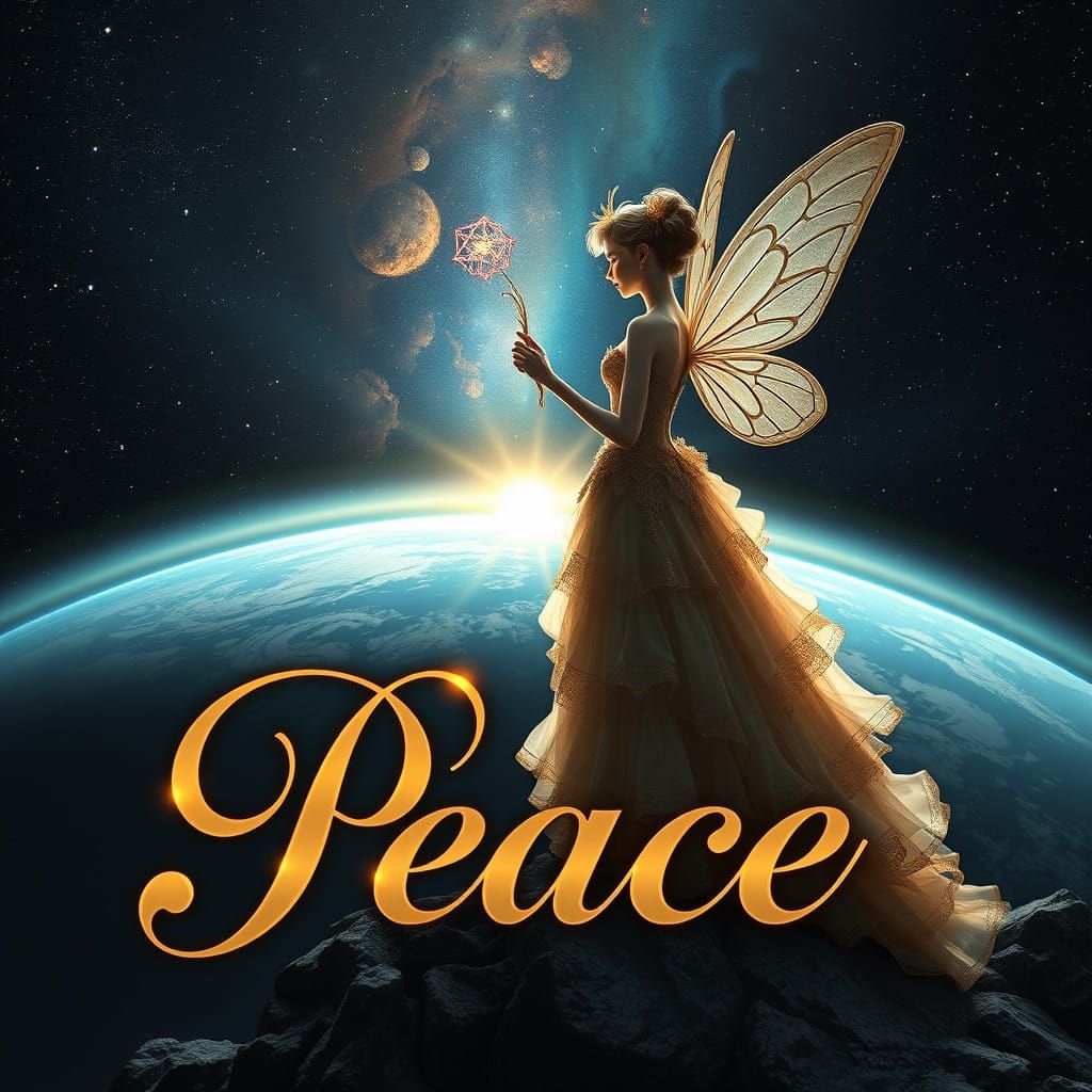 Victorian Fairy Seeks Peace in Celestial Scene