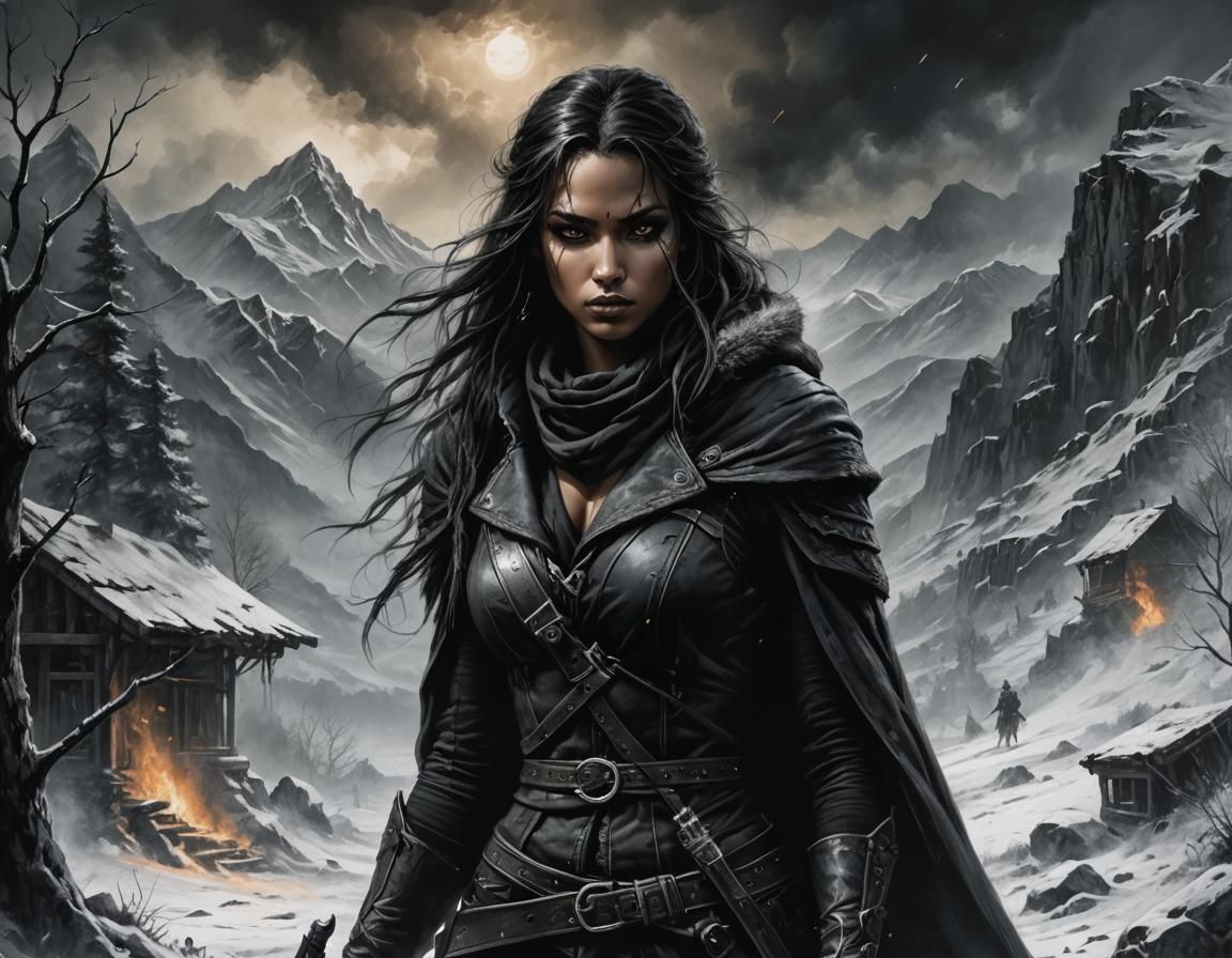 Female Assassin in Winter, Luis Royo Style
