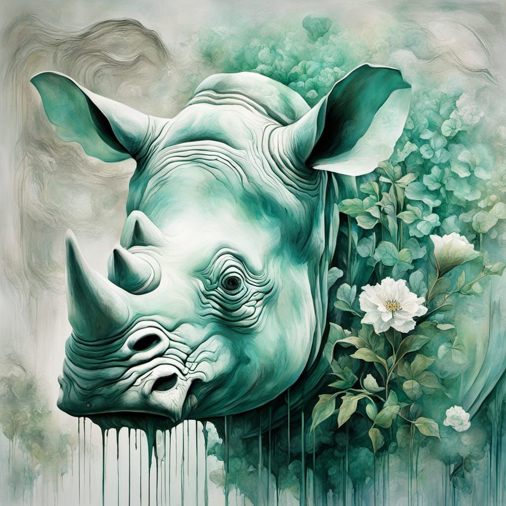 Surreal Abstract Floral Painting with Cyberpunk Elements