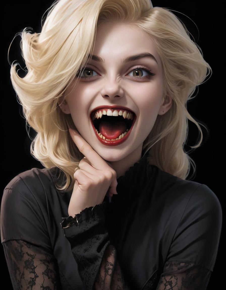 Blonde Vampire in Black Catsuit Portrait