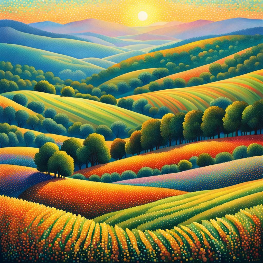 Pointillist Landscape with Dotted Brushstrokes