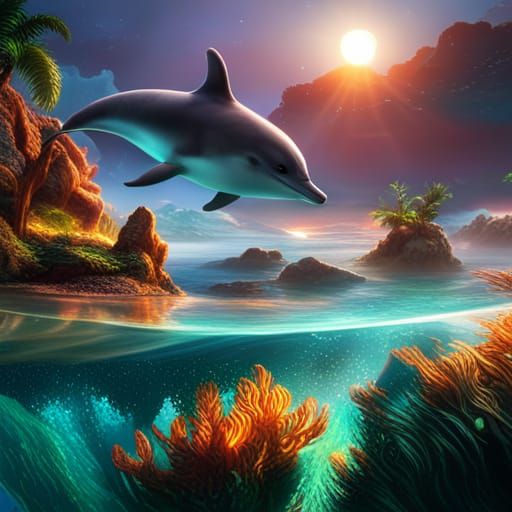 Cute Baby Dolphin Swimming at Sunset in 4K