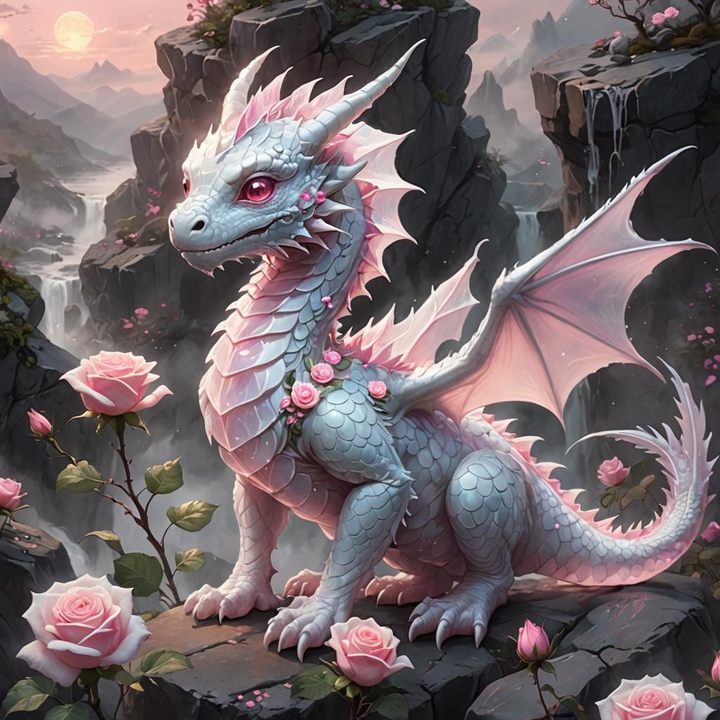 Ethereal Baby Dragon with Rose Quartz, Concept Art