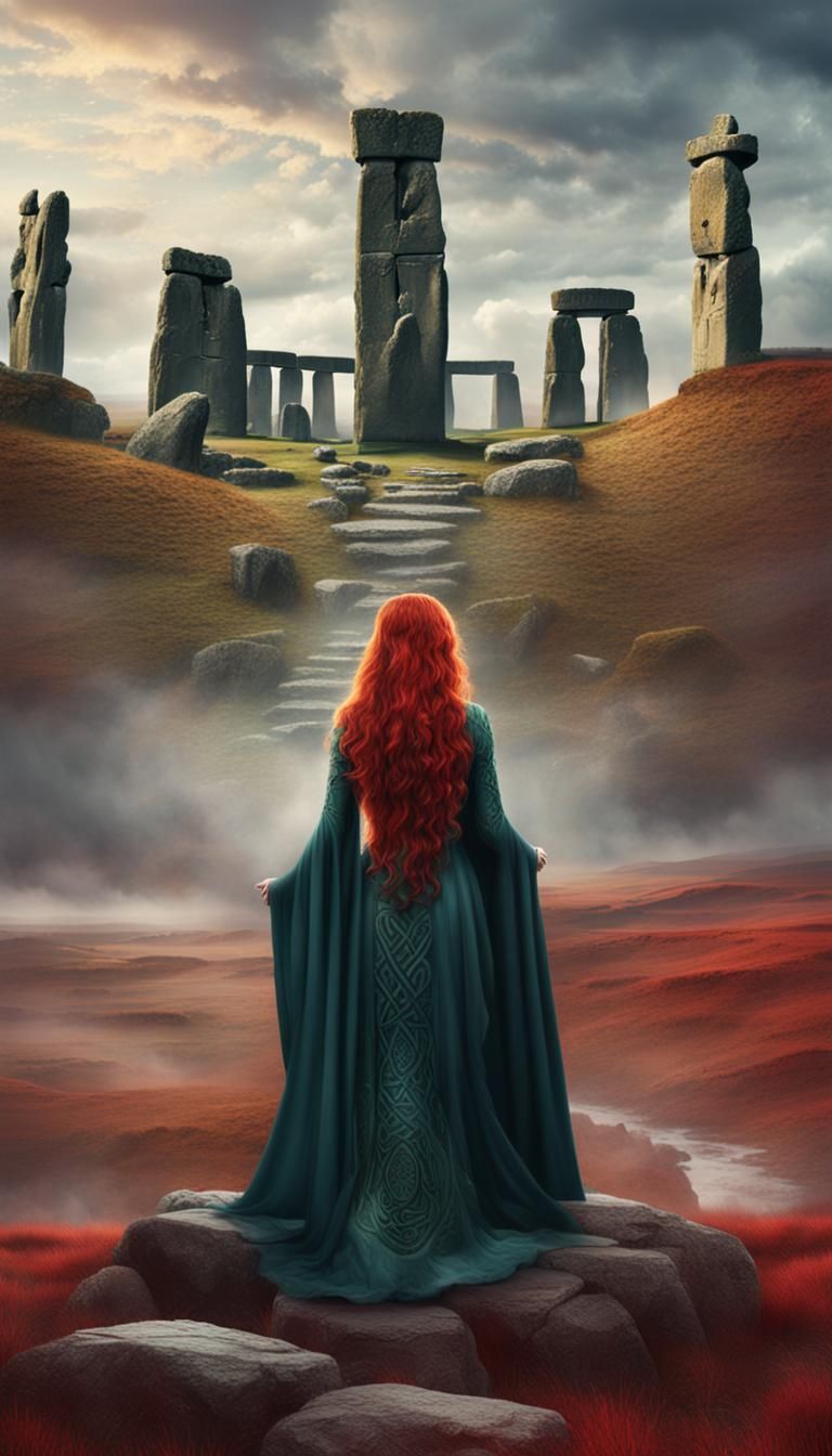 Celtic Goddess Gazing at Stonehenge: Digital Matte Painting
