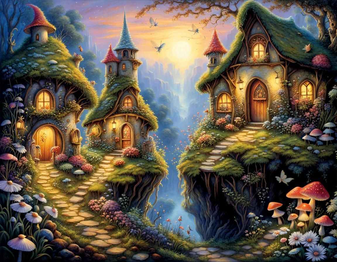 Enchanted Fairy Village with Glimmering Fairies