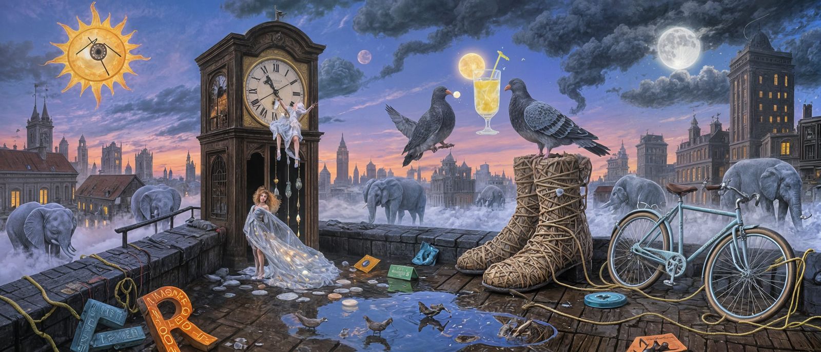 Surreal Drip Clock and Sugar on Rooftops