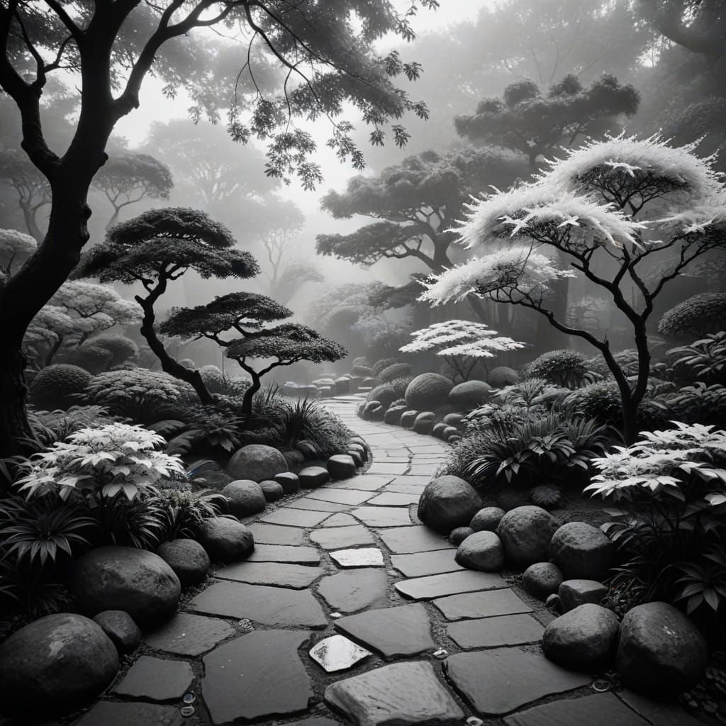 Timeless Japanese Garden in Moody Black and White
