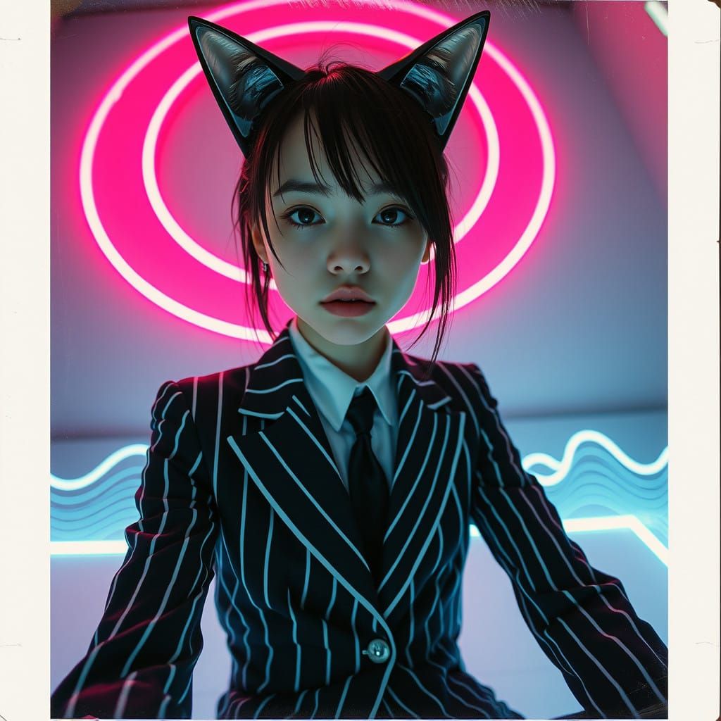Enigmatic Emo Girl in Cyberpunk Striped Tuxedo