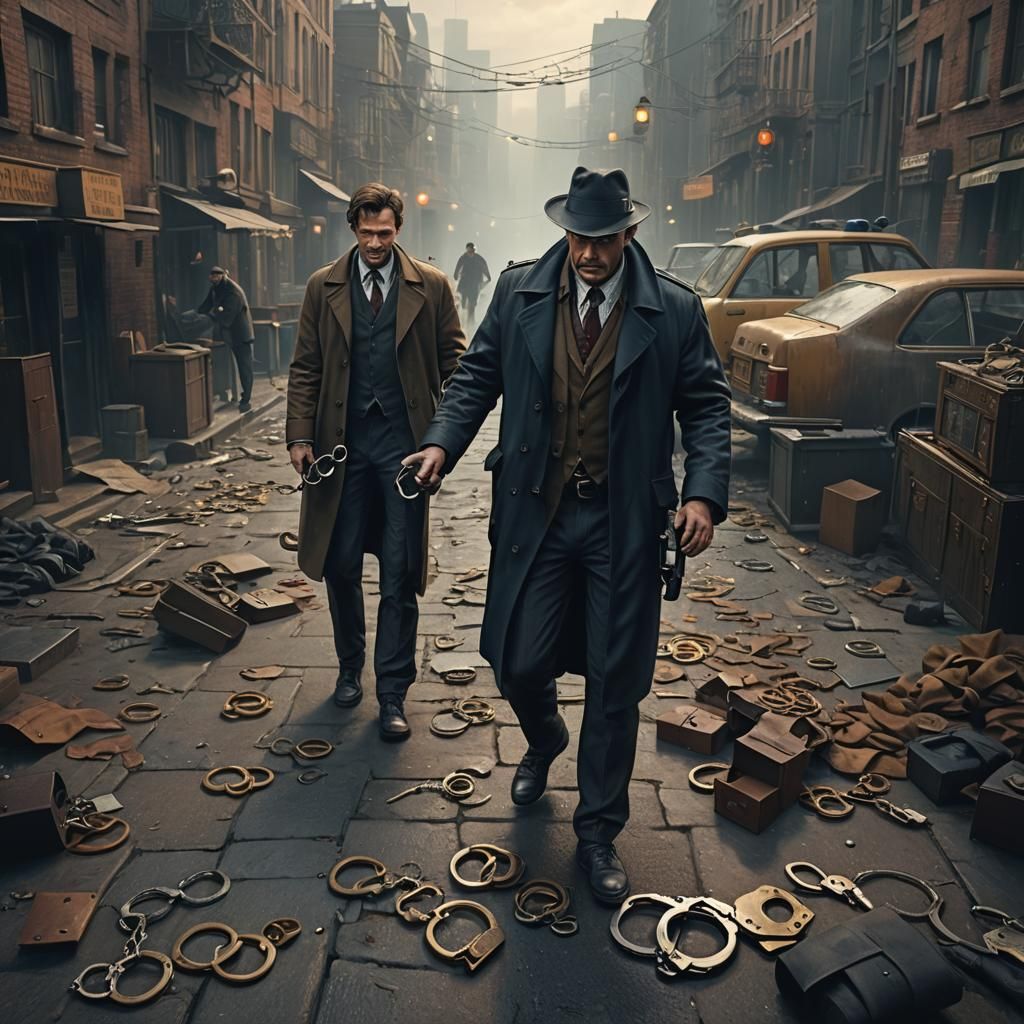 Detective Arresting Criminal in Cinematic Digital Painting