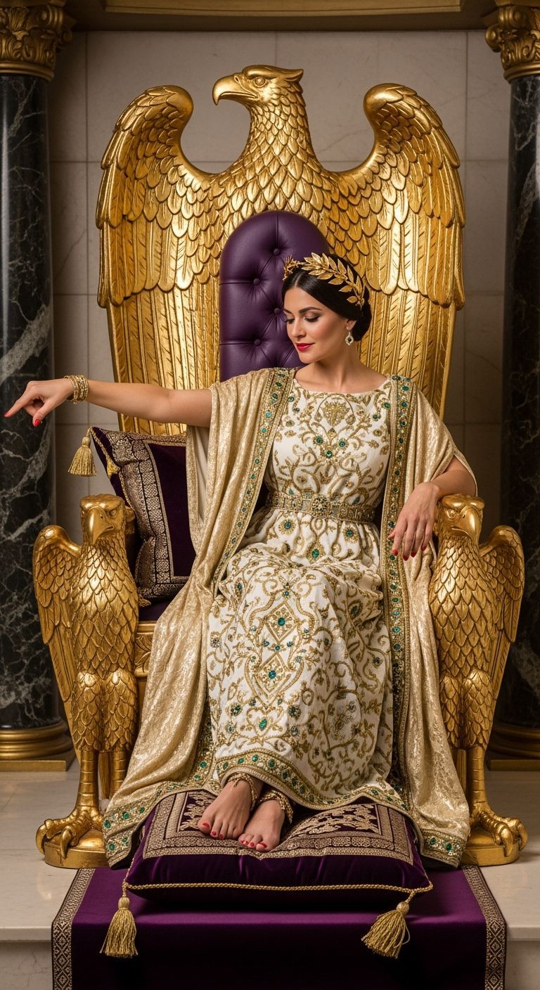 Regal Roman Empress on Eagle Throne in Lavish Room