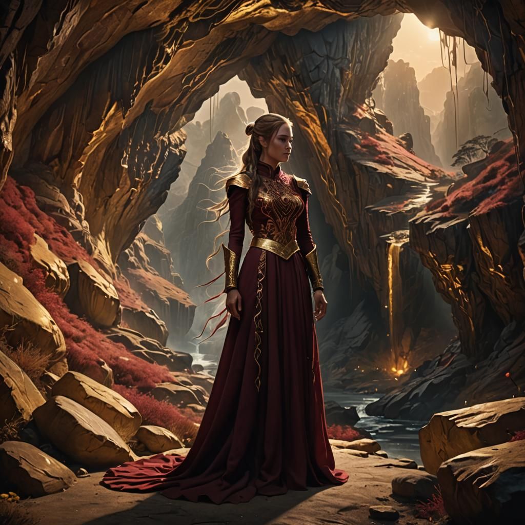 Light Being in Mountain Cave, Fantasy Art