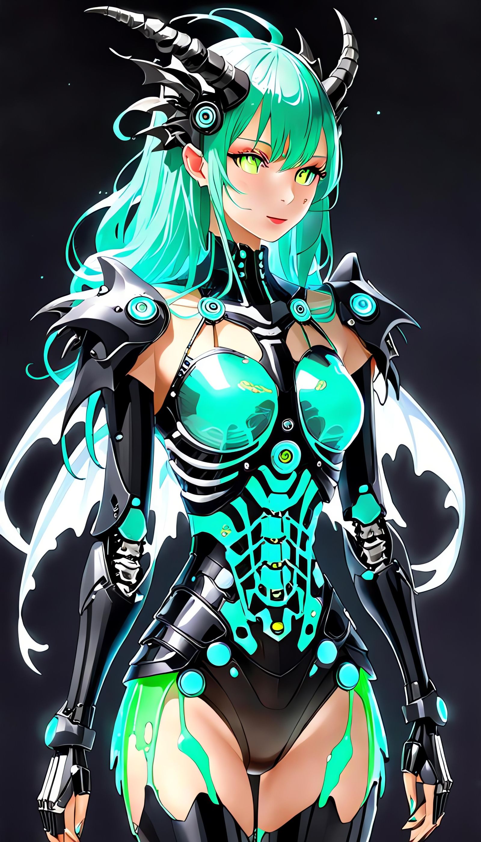 Dragon Girl with Robotic Skeleton and Slime Skin