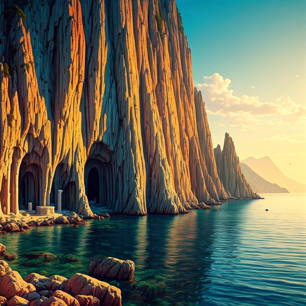 Greek Island Cliffside with Sunken Ruins