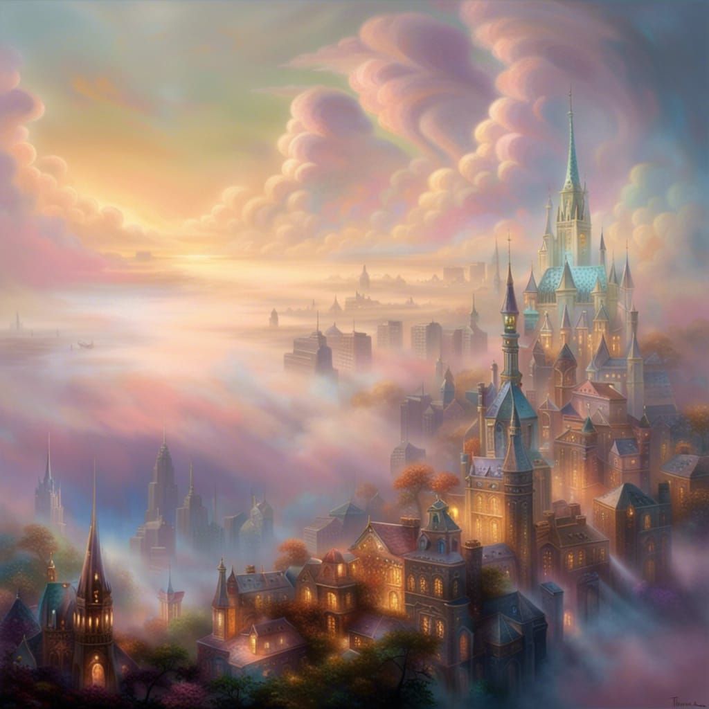 Jeweled City in Clouds: Surreal, Glittering Spires