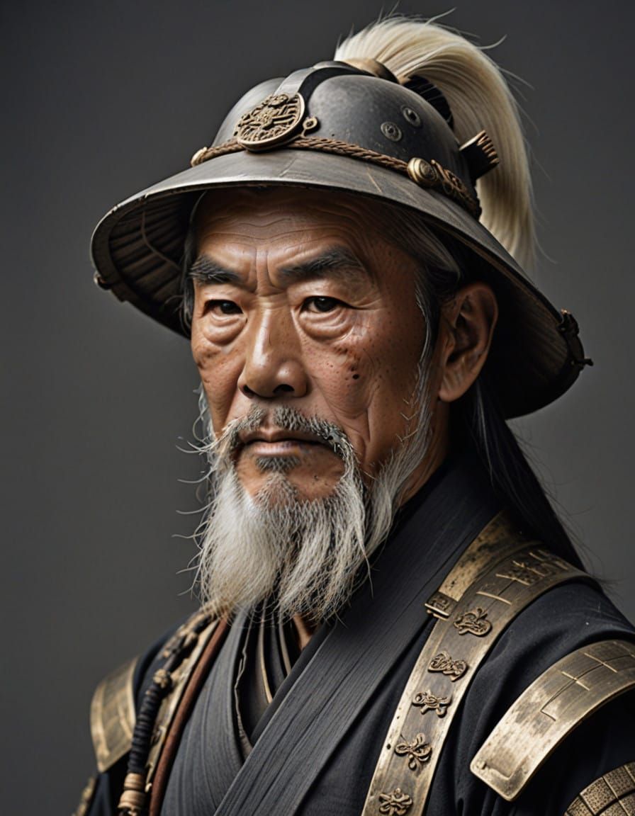 Weathered Japanese Warrior in Samurai Armor