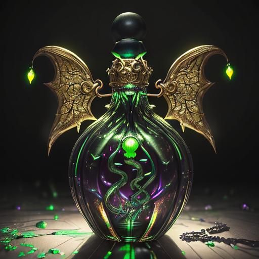 Ornate Green Magic Potion in Vibrant Glass