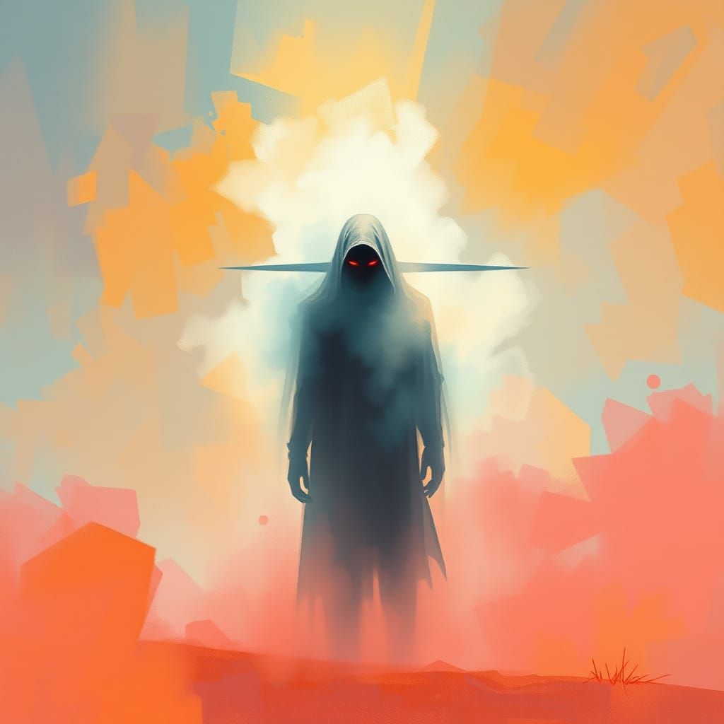 Ethereal Entity in Vibrant Misty Landscape