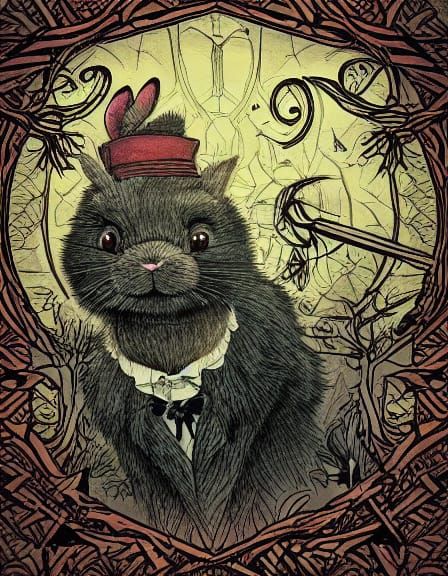 Victorian Rabbit in Moonlit Forest