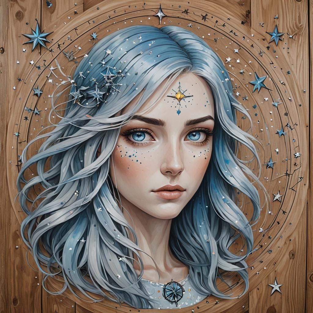 Girl with Star Hair and Zodiac Engravings