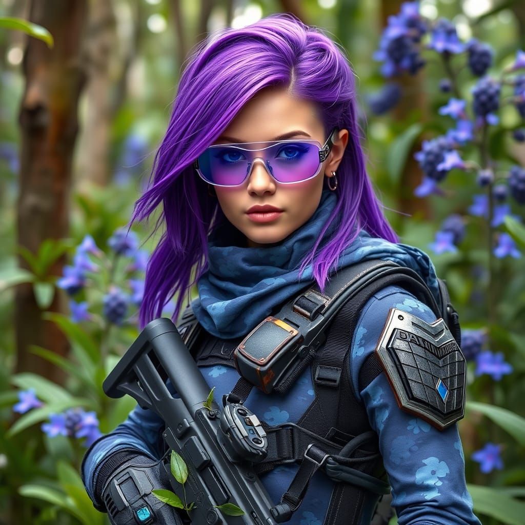 Cyberpunk Warrior in Tropical Bloom