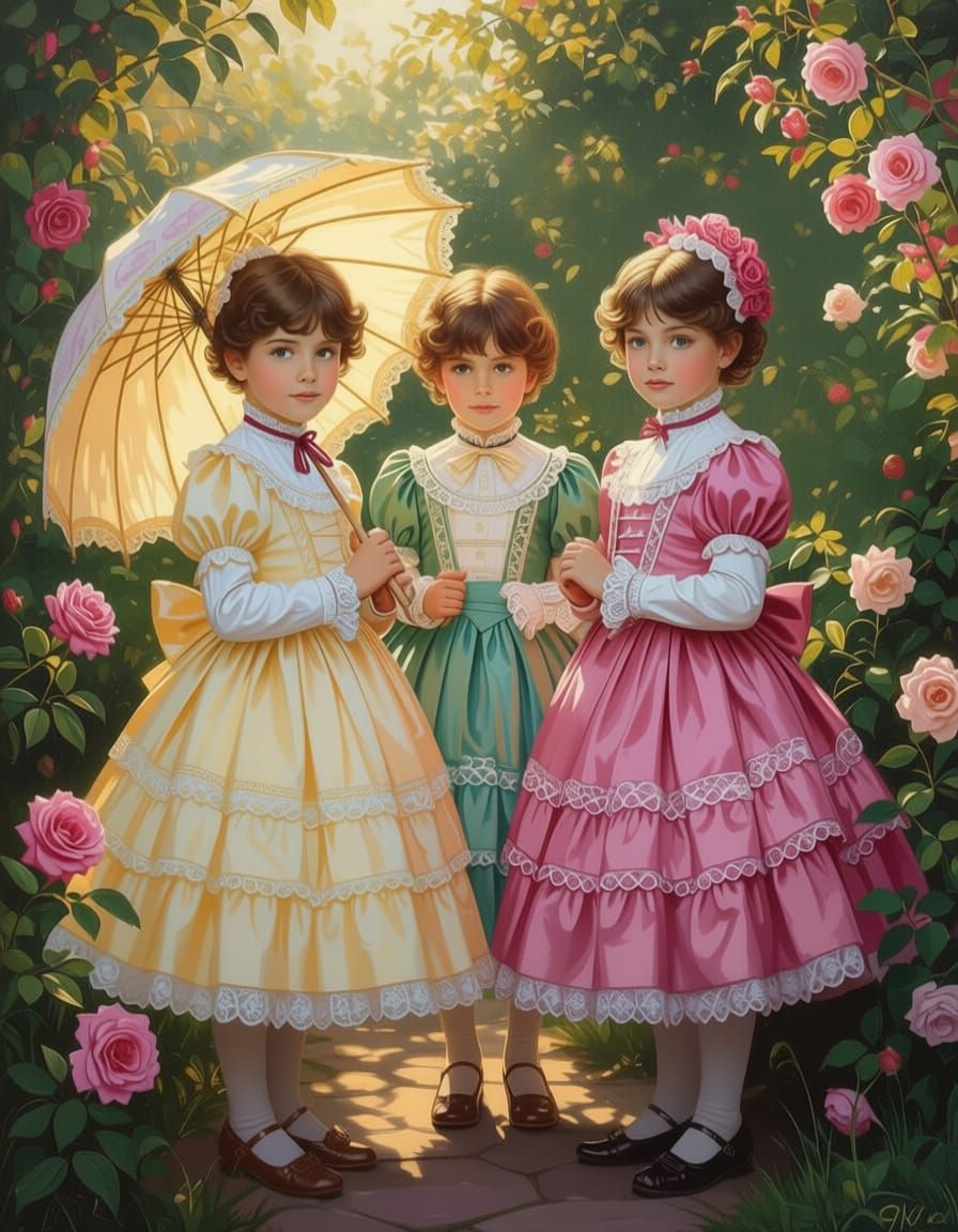 Victorian Boys in Dresses, Realistic Oil Painting