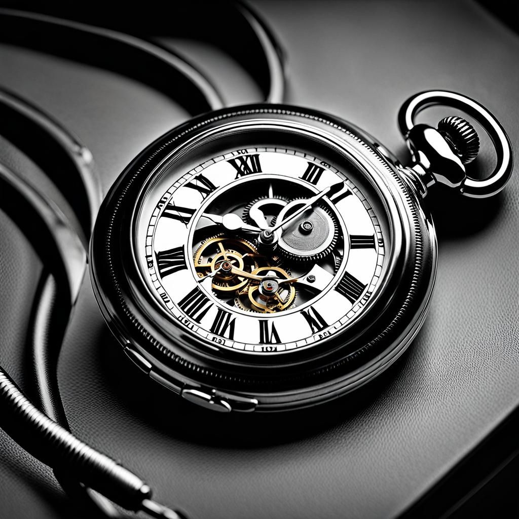 Monochrome Pocket Watch on Nightstand in Hyperdetail