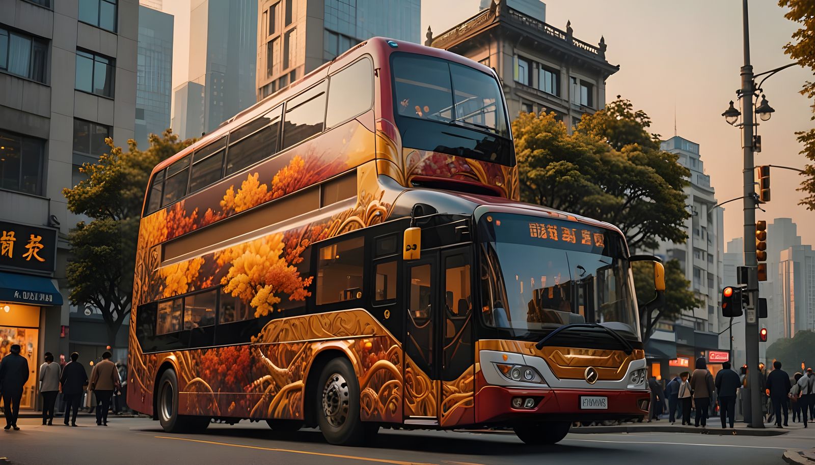 Shanghai Bus in Airbrush Art Style
