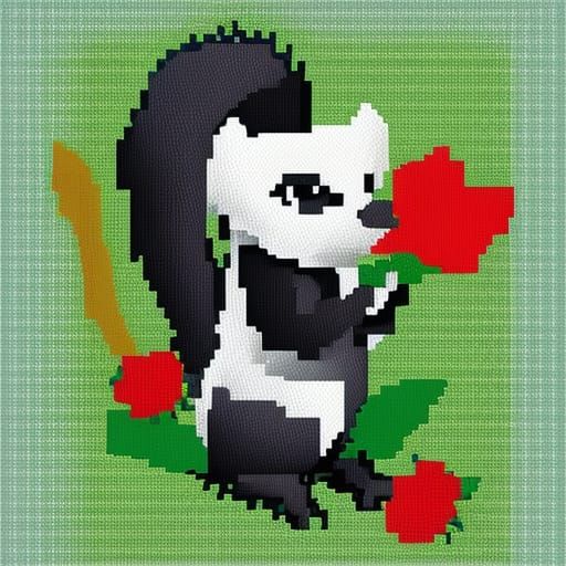Pixel Art - Skunk holding flower
