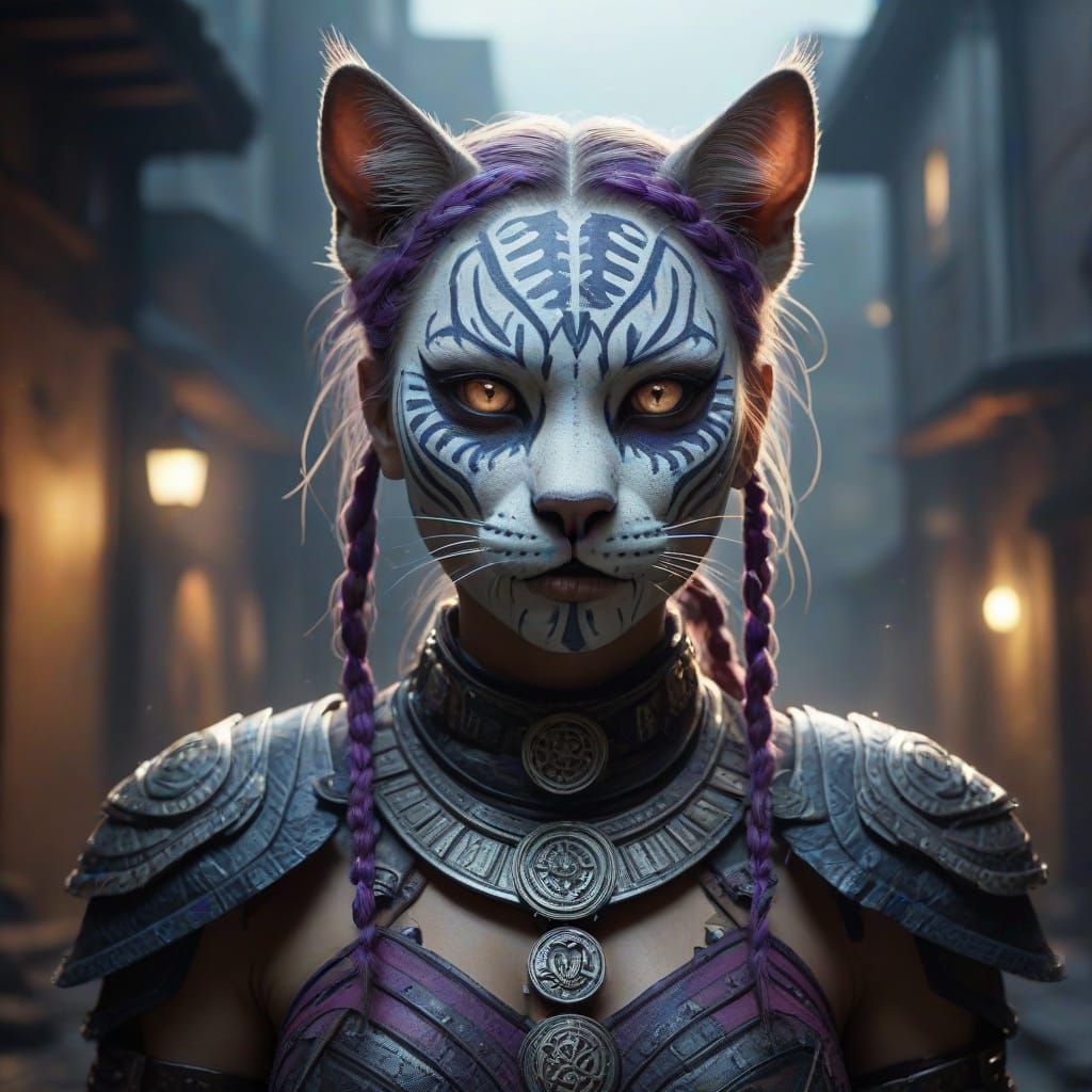 Cyberpunk Werecat Mutant in Dimly Lit Alleyway