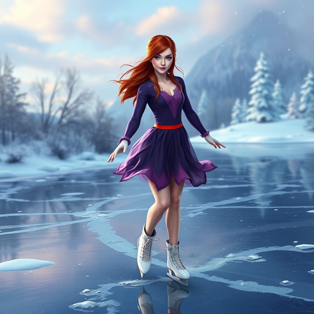Enchanting Fantasy Ice Skater in Vibrant Impasto Style