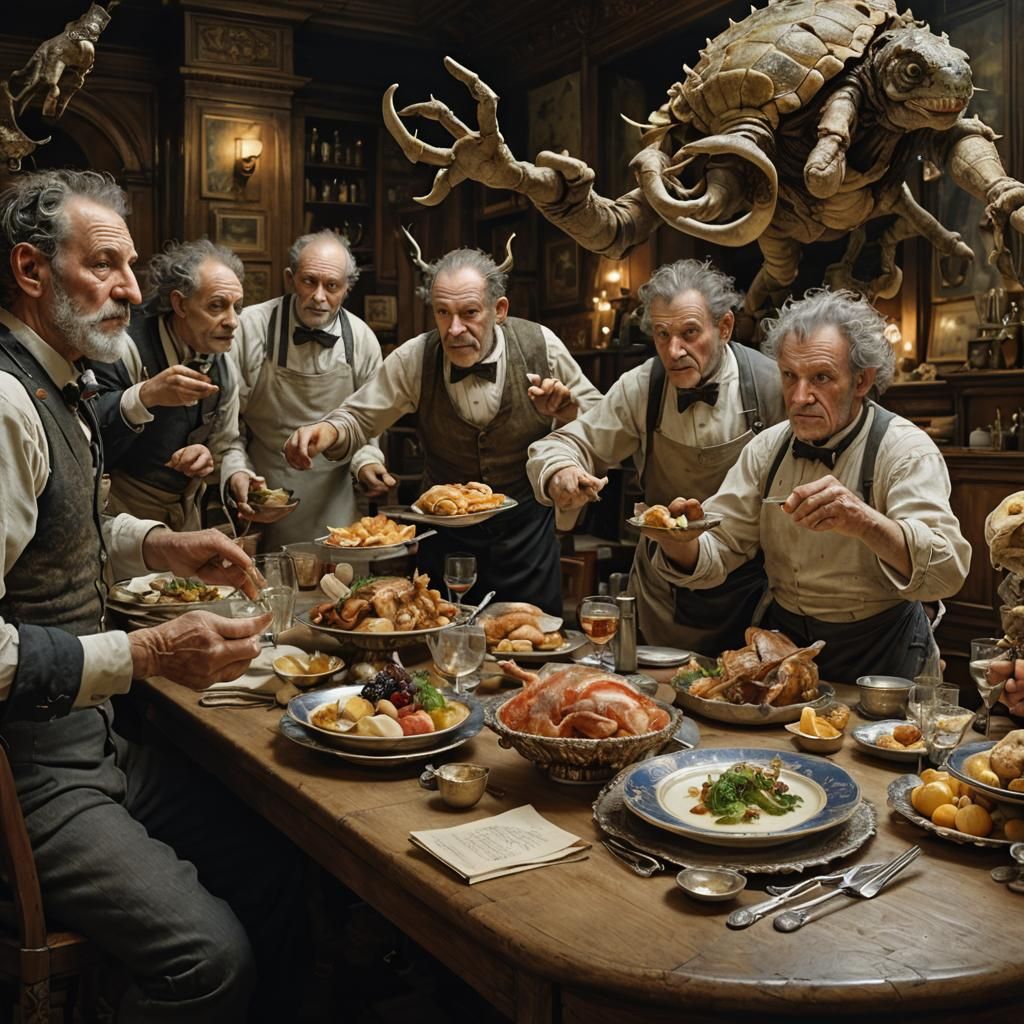 Detailed Waiter Illustration in Hyperreal Style