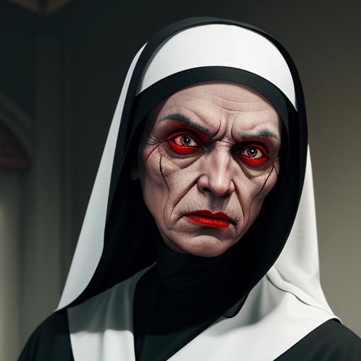 Terrifying Demonic Nun Portrait in School