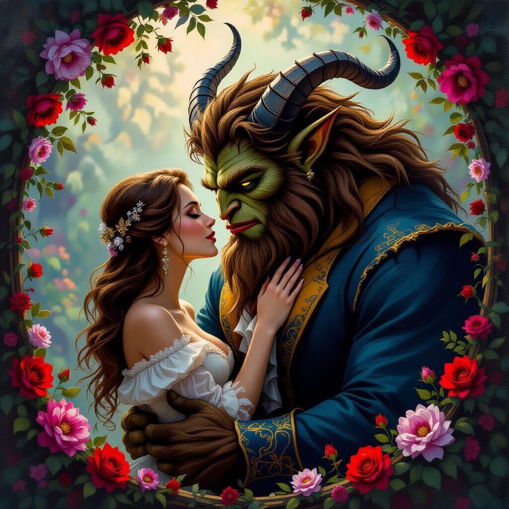 Beauty and Demon: A Dark Fantasy Oil Painting