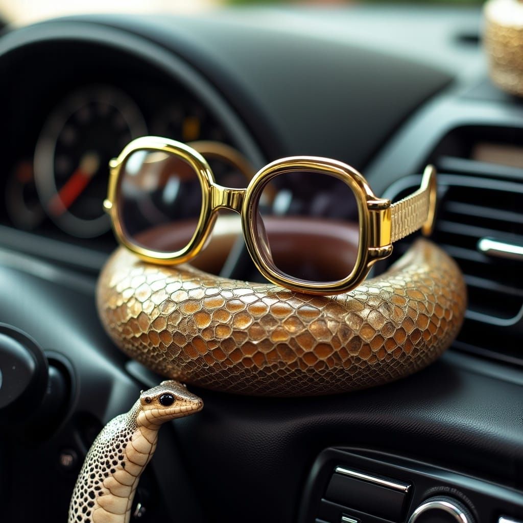 Gold Sunglasses on Car Dashboard Still Life