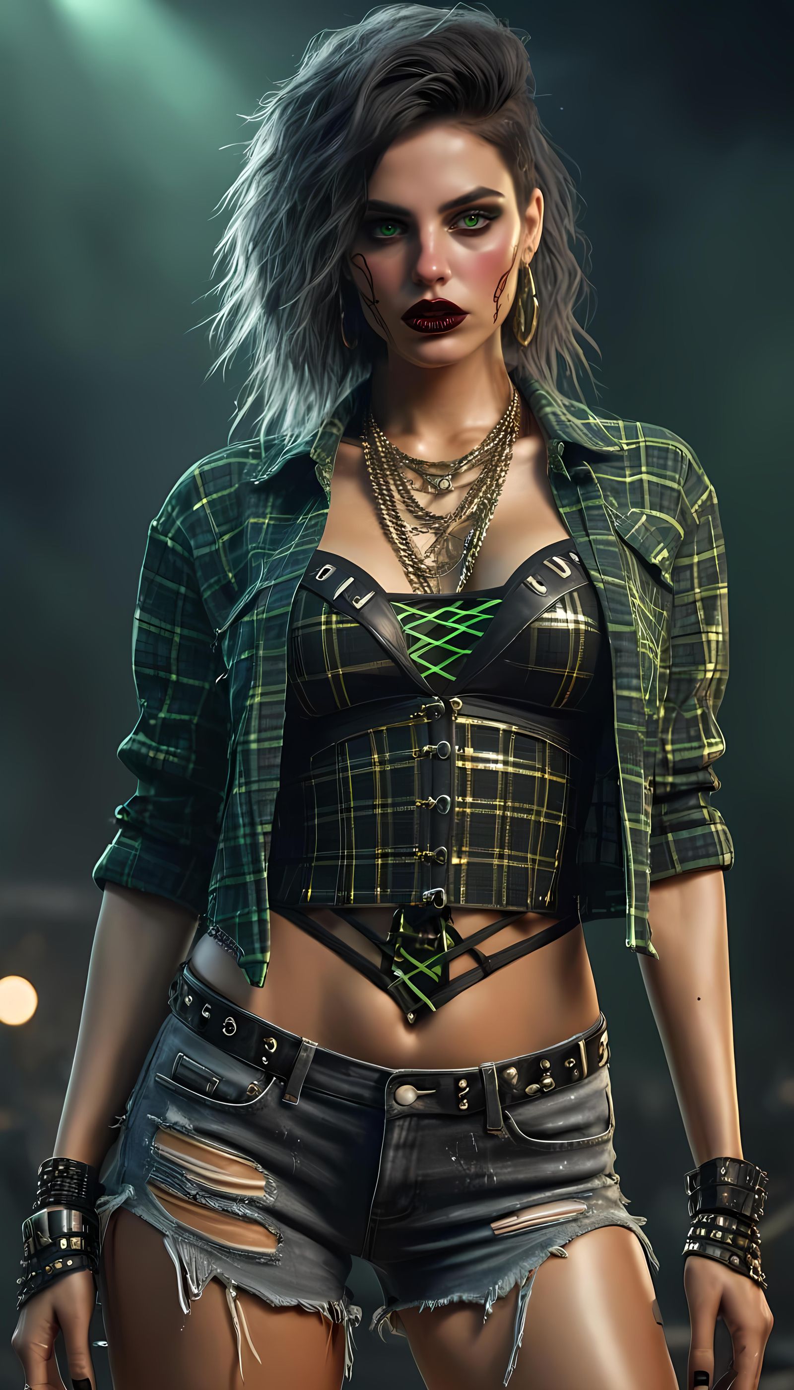 Heavy Metal Rocker Girl in Mesh Bodysuit